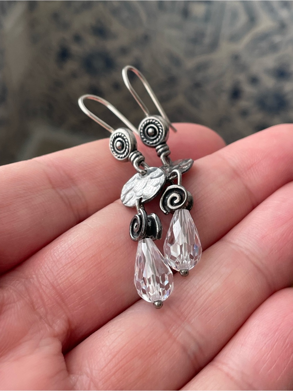 Silpada retired W1757 stamped 925 sterling silver & crystal? dangle earrings